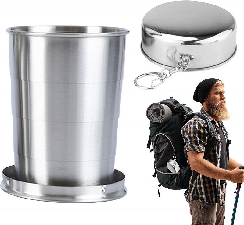 Vaso Plegable Telescopico Acero Inoxidable Con Llavero